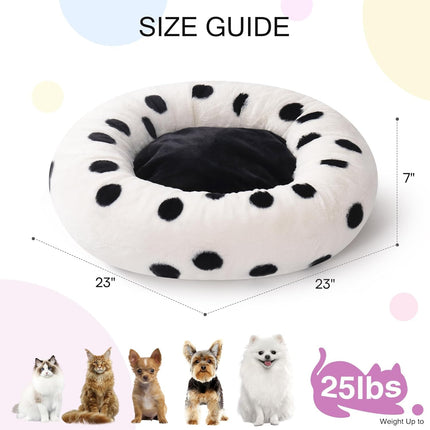 Mewoofun 23-Inch Donut Cat Bed – Black Dot Patterned Round Plush Pet Bed – Calming Anxiety-Relief Bed for Indoor Cats & Small Dogs