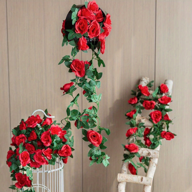 2-Pack Artificial Rose Vine Garland – 16ft Silk Rose & Ivy Leaf Hanging Flowers – Romantic Decor for Weddings, Garden, Home & Anniversaries