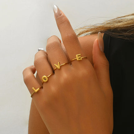 18K Gold Plated Initial Rings for Women – Adjustable Stainless Steel Letter A-Z Ring – Personalized Minimalist Jewelry – Waterproof & Tarnish-Free