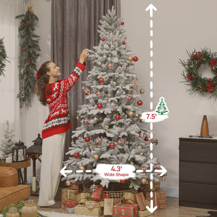 7.5-Foot Frosted Artificial Spruce Christmas Tree – Realistic Flocked Hinged Branches for Festive Holiday Home Decor