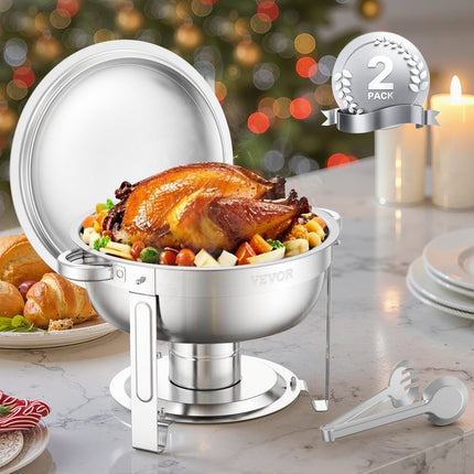ProServe™ 5QT Round Chafers – 2-Piece Stainless Steel Catering Set for Parties, Weddings & Buffets