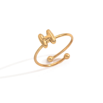 18K Gold Plated Initial Rings for Women – Adjustable Stainless Steel Letter A-Z Ring – Personalized Minimalist Jewelry – Waterproof & Tarnish-Free
