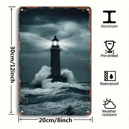 Vintage Nautical Lighthouse Metal Sign for Coastal Wall Decor