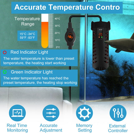 500W Submersible Aquarium Heater with External LED Controller – Adjustable Temperature Thermostat – For Freshwater & Saltwater Fish Tanks up to 79 Gallons