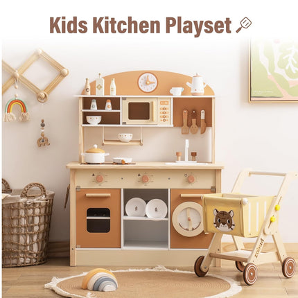 Robud™ Large Wooden Kitchen Playset for Kids – Deluxe Pretend Play Toy with Realistic Sound Knobs & Accessories – Toddler Early Education Gift
