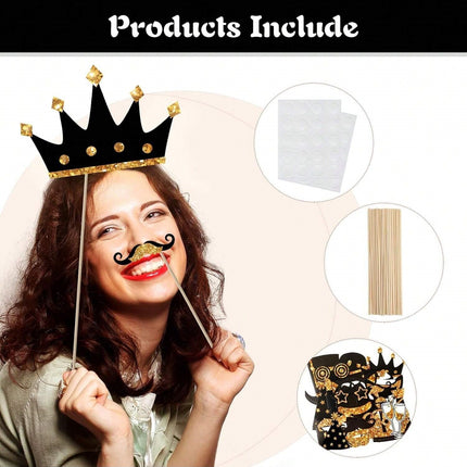 24-Piece Party Photo Booth Props – Fun DIY Selfie Accessories with Wooden Sticks for Birthdays, Weddings & Celebrations