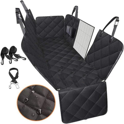 Dog Car Seat Cover with Mesh Visual Window – Waterproof Pet Carrier Hammock – Scratchproof Back Seat Protector with Pockets & Zippers