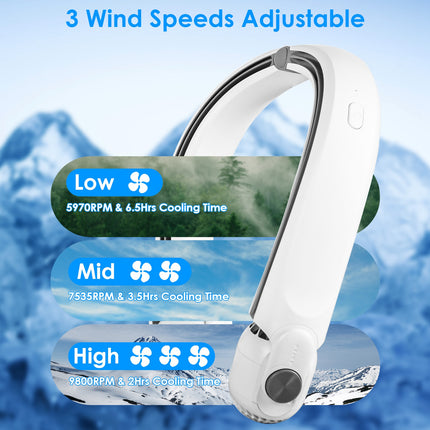 Portable Neck Hanging Fan - Hands-Free Personal Cooling Fan with 3 Speeds - 360° Air Flow & Adjustable Neck Width for Travel, Home & Office
