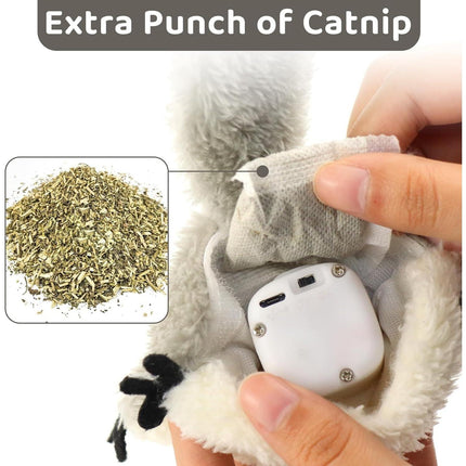 ProKel Interactive Flapping Squirrel Cat Toy – Realistic Moving Kitten Kicker Toy – USB Rechargeable & Touch-Activated Toy with Catnip for Indoor Cats