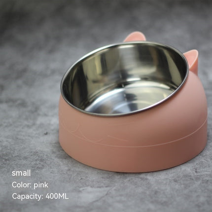 Elevated Double Stainless Steel Cat Bowls – 15° Tilted Cervical Protection Feeding Station – Ergonomic Food and Water Dishes for Cats and Small Dogs
