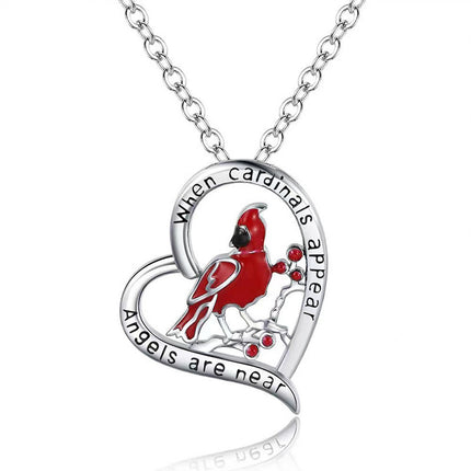 Heart-Shaped Red Cardinal Pendant Necklace – Symbolic "Always With You" Memorial Jewelry – Anniversary & Valentine’s Day Gift for Her