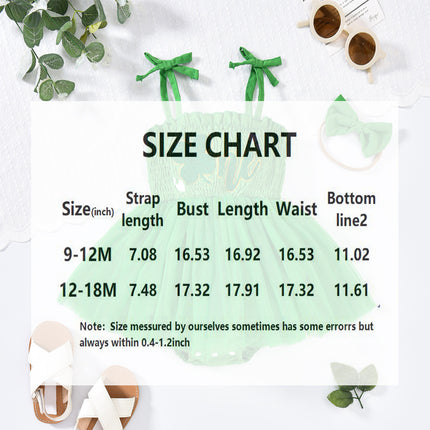 Baby Girl St. Patrick’s Day Tulle Romper Dress & Headband Set – Clover Embroidered Ruffle Sleeveless Jumpsuit