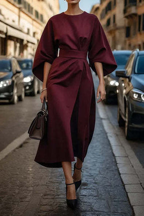 Women's Batwing Sleeve Dress with Belt Detail and Loose Fit