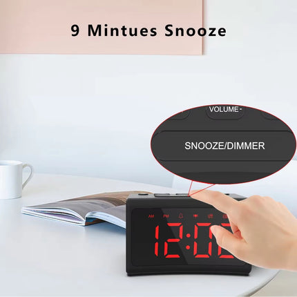 Large LED Digital Alarm Clock with FM Radio – Mirror Surface Desktop Clock – Dual Alarms, Indoor Temperature & USB Charging Port