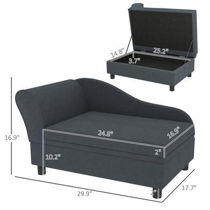Luxury Pet Sofa Bed for Cats & Small Dogs – Modern Dark Gray Upholstered Pet Couch – Elevated Dog Sofa with Hidden Under-Seat Storage