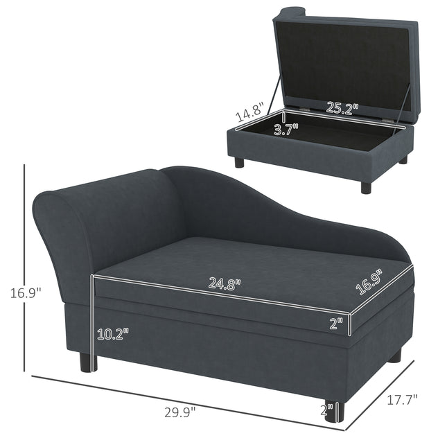 Luxury Pet Sofa Bed for Cats & Small Dogs – Modern Dark Gray Upholstered Pet Couch – Elevated Dog Sofa with Hidden Under-Seat Storage