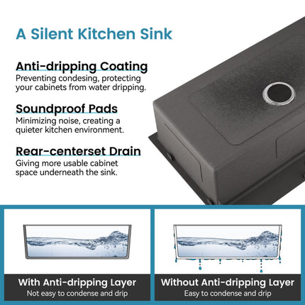 30-Inch Black Stainless Steel Workstation Sink – Handmade Undermount Single Bowl Kitchen Sink with Cutting Board & Colander