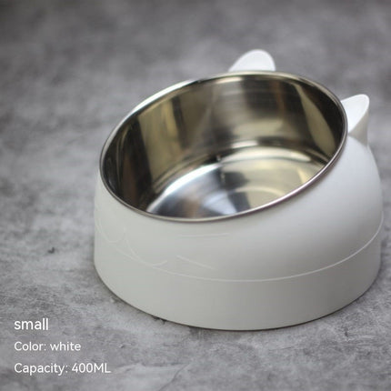 Elevated Double Stainless Steel Cat Bowls – 15° Tilted Cervical Protection Feeding Station – Ergonomic Food and Water Dishes for Cats and Small Dogs
