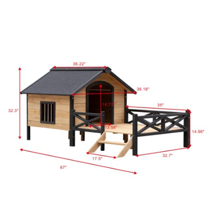 Luxury Cabin-Style Wooden Dog House with Front Porch – Large Outdoor Pet Kennel with Raised Floor & Weatherproof Roof – Rustic Garden Sanctuary