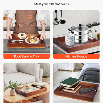 17" Acacia Wood Breakfast Tray – Large Serving Tray with Handles for Bed, Sofa & Coffee Table