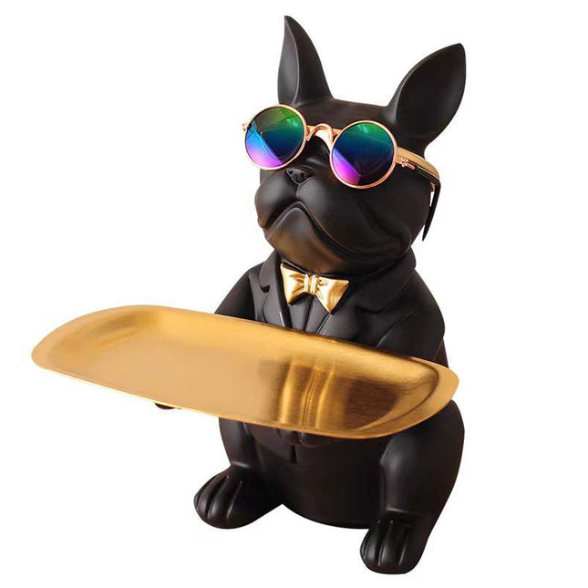 French Bulldog Statue with Storage Tray – Elegant Dog Sculpture Home Decor – Entryway Key Holder & Jewelry Organizer Tray