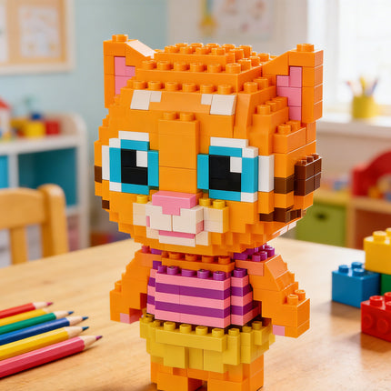 Brown Cat Micro Building Blocks – 3D Nano Brick Kitten Figurine – Educational DIY Puzzle for Adults & Kids – Creative Home Decor Gift