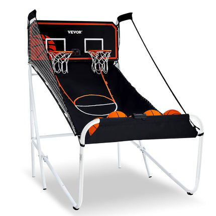 Foldable Dual Shot Basketball Arcade Game – 2-Player Indoor Hoop Set with 5 Balls & 8 Game Modes – Electronic Scoreboard for Kids & Adults