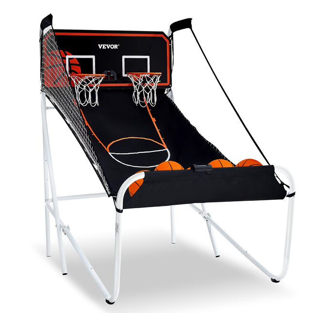 Foldable Dual Shot Basketball Arcade Game – 2-Player Indoor Hoop Set with 5 Balls & 8 Game Modes – Electronic Scoreboard for Kids & Adults