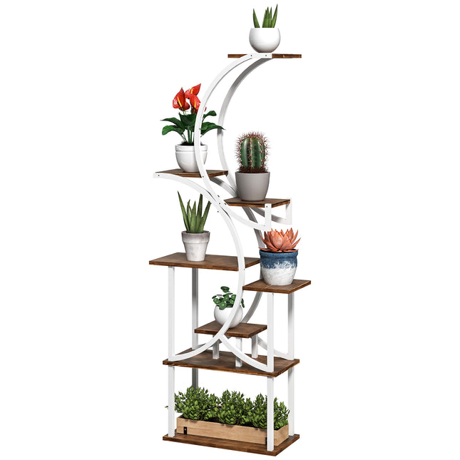 62" Tall 8-Tier Wooden Plant Stand – Large Capacity Multi-Level Flower Shelf – Carbonized Wood Display Rack for Indoor Garden