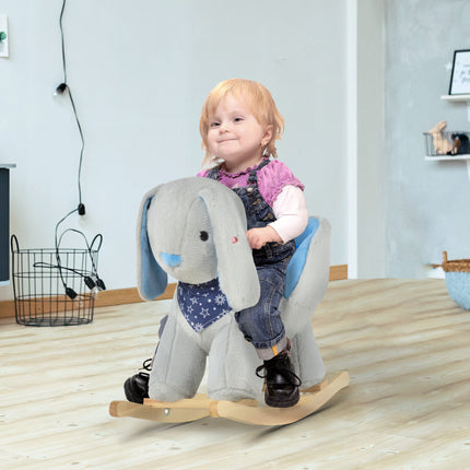 Kids Ride-On Rocking Bunny Toy – Soft Plush Rocking Horse Alternative with Fun Music – Safe Wooden Base for Toddlers 18-36 Months