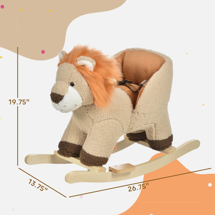 Plush Baby Rocking Lion with Sound – Wooden Rocking Animal with Safety Seat Belt – Interactive Toddler Rocker for 18-36 Months