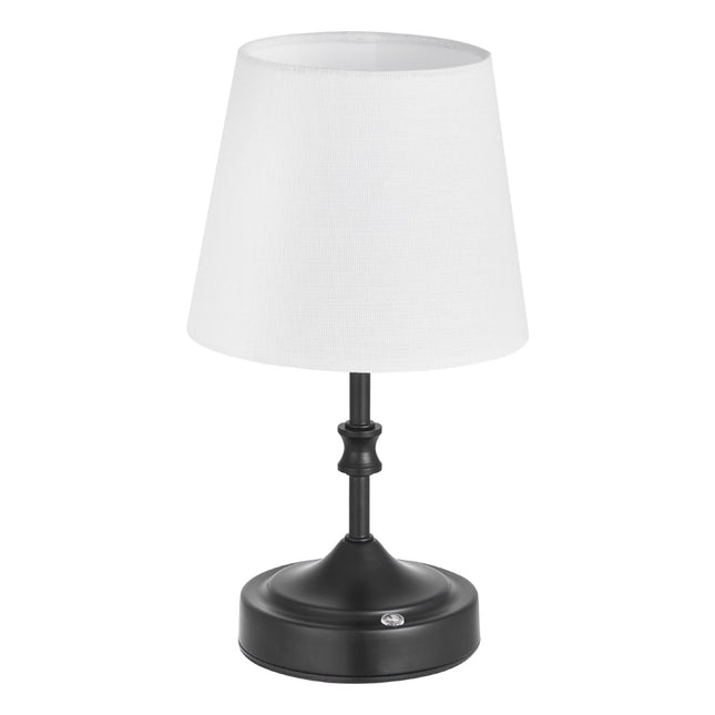 Cordless Black Table Lamp with 5200mAh Rechargeable Battery – Small Desk Lamp with Fabric Shade – 3-Level Brightness for Restaurant & Bedroom