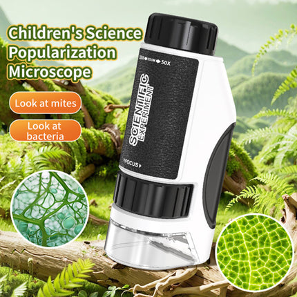 Kids Mini Pocket Microscope Kit – 50X-300X Magnification – Portable Handheld Science Toy with Built-in LED Light