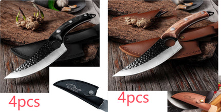 Hand-Forged Meat Cleaver & Boning Knife – High Carbon Steel Butcher Knife – Curved Skinning Knife for Hunting & Kitchen