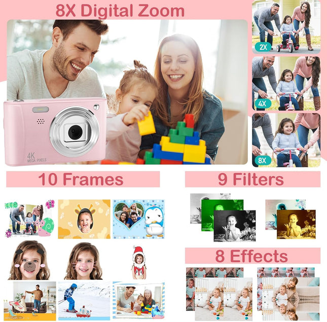 Kids Digital Camera for Boys & Girls – Portable Shockproof Camcorder with 32GB SD Card – Creative Birthday & Christmas Toy Gift for Ages 3-12