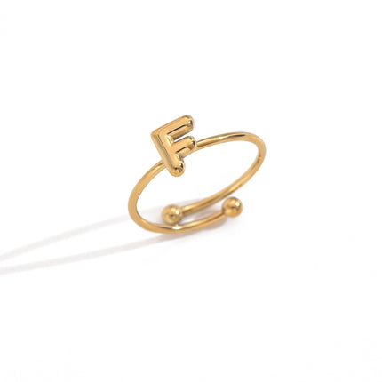 18K Gold Plated Initial Rings for Women – Adjustable Stainless Steel Letter A-Z Ring – Personalized Minimalist Jewelry – Waterproof & Tarnish-Free