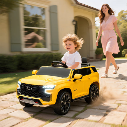12V Electric Ride-On Car for Kids – Vibrant Yellow SUV with Parental Remote Control – Spring Suspension & LED Lights – Toddler Power Wheel