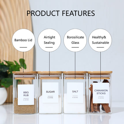 Minimalist 24-Pcs Spice Organizer Set – High-Quality Glass Jars with Natural Bamboo Lids & Collapsible Funnel