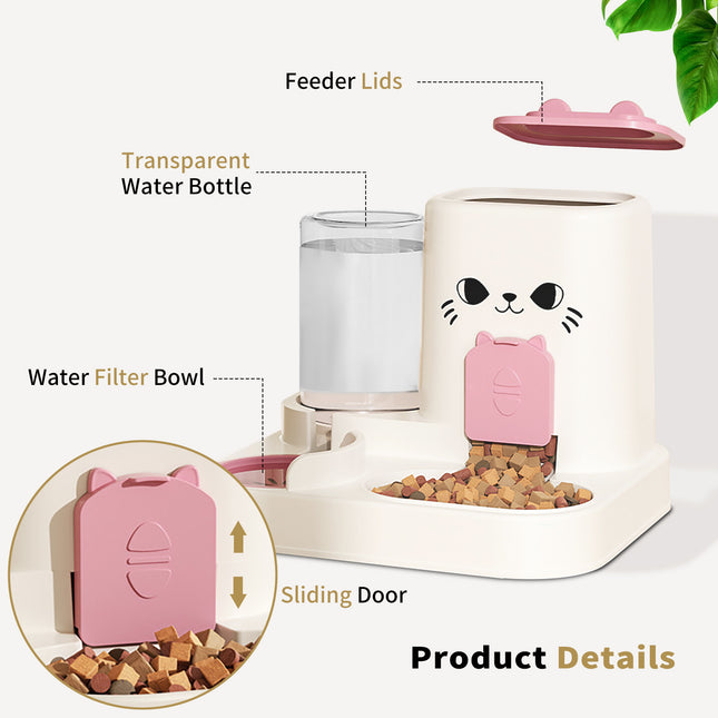 2-in-1 Automatic Cat Feeder and Water Dispenser – Dry & Wet Separation Food Bowls – Gravity Water Storage for Indoor Cats and Small Dogs