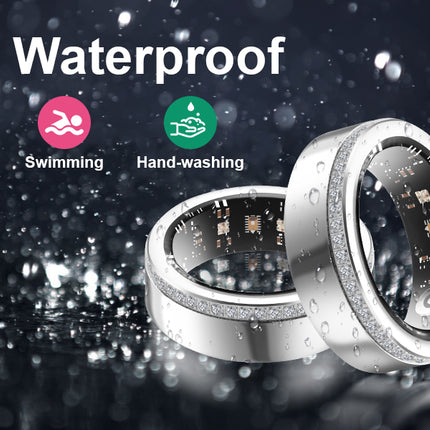 2025 Luxury Diamond Smart Ring – Silver Edge Fitness Tracker – Heart Rate & Sleep Monitor – Elegant Health Jewelry for Women