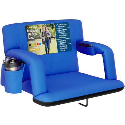 Reclining Stadium Seat with Armrests – Waterproof Foldable Bleacher Chair for Sports Games & Camping