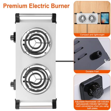 2000W Electric Double Burner Stove – Portable Desktop Dual Hot Plate – Adjustable Temperature Control – Stainless Steel Finish