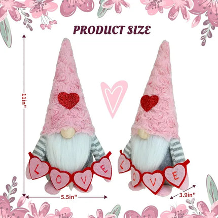 Valentine's Day Gnomes Decorations – Pink Plush Scandinavian Tomte Elf – Heart-Themed Tiered Tray Decor for Home – Romantic Gifts for Her