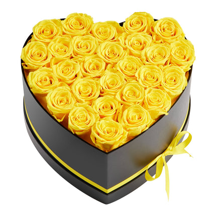 Forever Flowers – 27 Real Preserved Yellow Roses in Heart-Shaped Box – Eternal Roses for Anniversary, Valentine’s Day & Mother’s Day – Long-Lasting Luxury Gift
