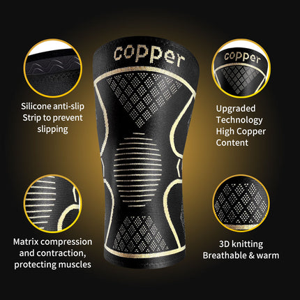 Copper Knee Compression Sleeves (1 Pair) – Ultimate Support for Joint Pain Relief, Recovery & Sports Performance – Men & Women