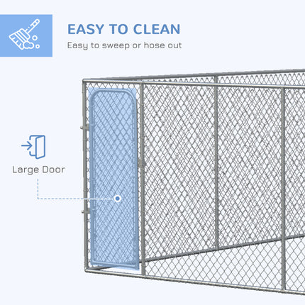 Heavy Duty Outdoor Dog Kennel – Large Metal Pet Playpen with Waterproof Roof Cover – Secure Outside Dog Exercise Pen