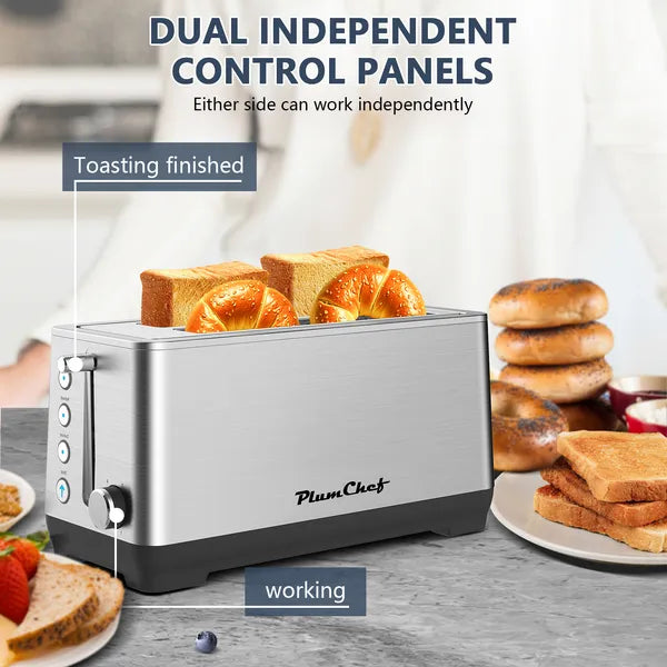 4-Slice Extra Wide Long Slot Toaster – Stainless Steel Bread Toaster with 6 Browning Settings – Bagel, Defrost & Reheat Functions