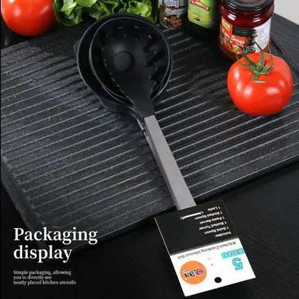 Premium Stainless Steel & Nylon Cooking Set – 5pcs Heat-Resistant Utensil Kit for Non-Stick Cookware