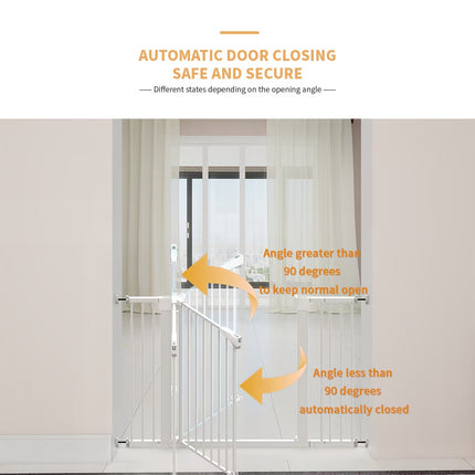 Extra Tall Child Safety Gate – White Pressure Mounted Baby Gate with Extensions – Auto-Close Walk-Thru Door for Stairs and Doorways