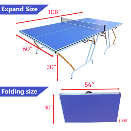 9ft Regulation Size Table Tennis Table – Foldable & Portable Ping Pong Table Set with Net, 2 Paddles, and 3 Balls – Indoor Family Game